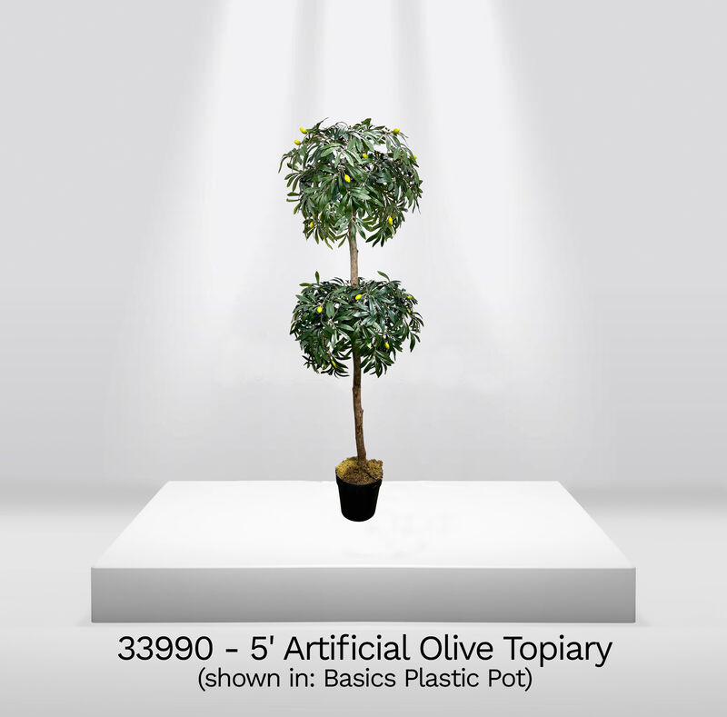 Handmade 5' Artificial Olive Topiary Tree In Home Basics Starter Pot Made with Real Wood and Moss Accents