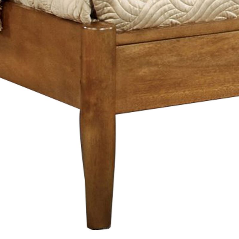 Wooden Eastern King Size Bed with Panel Headboard, Oak Brown - Benzara