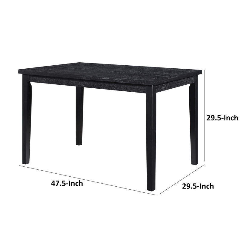 Andy 48 Inch Dining Table, 4 Seater, Rectangular Top, Black Solid Wood - Benzara