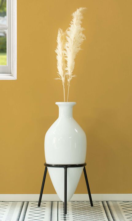 "Antique Style Vase, Old Fashioned Magnificent Amphora, Decorative Large Tall Unique Vase on Slim Black Metal Tripod Stand, 32-Inch-Tall White vase, for kitchen Dining and Living Room,"