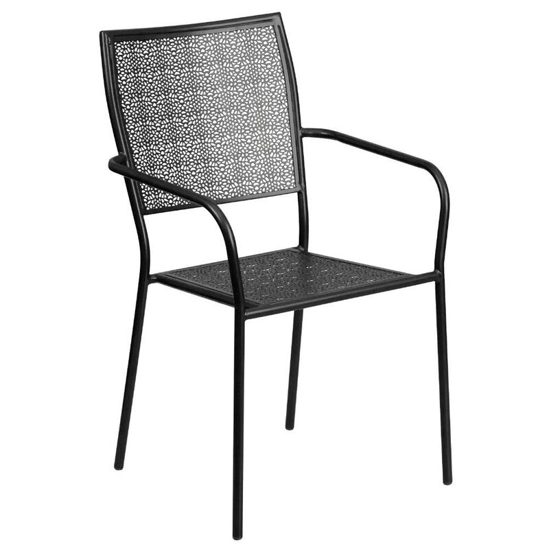 Flash Furniture Oia Commercial Grade 35.5" Square Black Indoor-Outdoor Steel Patio Table Set with 4 Square Back Chairs