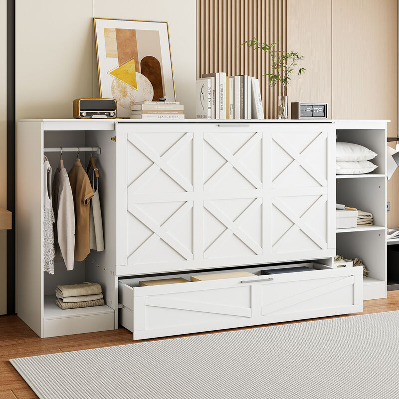 Merax Murphy Bed with Bedside Shelves and Wardrobe