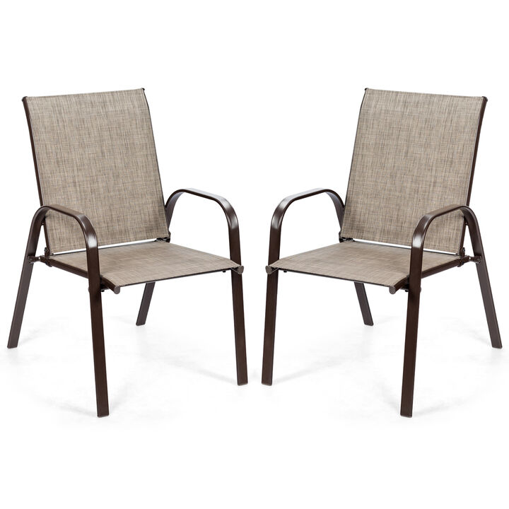 2 Pcs Patio Chairs Outdoor Dining Chair with Armrest
