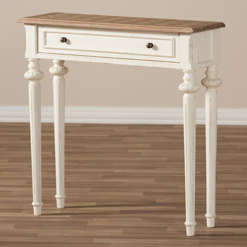 Baxton Studio Marquetterie Oak And White Wash Distressed Finish Wood Two Tone Console Table