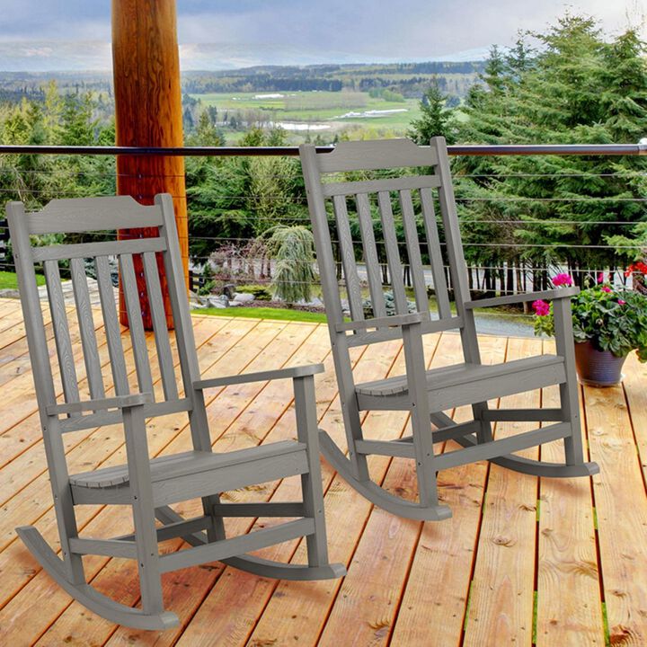 Flash Furniture Set of 2 Winston All-Weather Rocking Chair in Gray Faux Wood