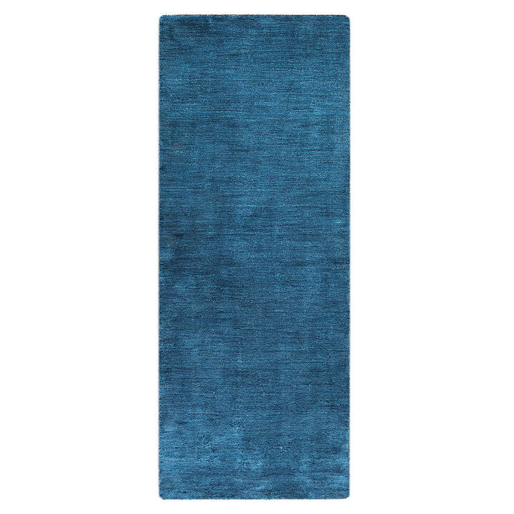 RUGSOTIC CARPETS HAND KNOTTED LOOM WOOL ECO-FRIENDLY AREA RUGS  - 2'6"x8', Runner, Blue Color, Solid Plain Design, High Pile Thick Handmade Anti Skid Area Rugs for Living Room, Bed Room (L00111)