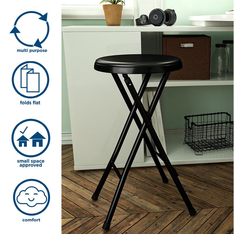 COSCO 24" Backless Vinyl Padded Folding Stools, 4-Pack, Black