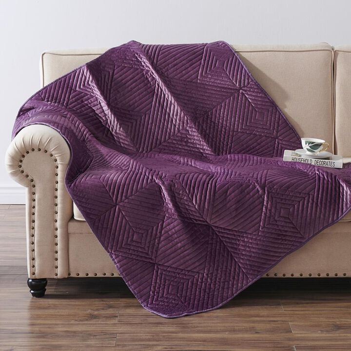 Barefoot Bungalow Riviera Velvet Throw Blanket, Mauve, 50 x 60 in