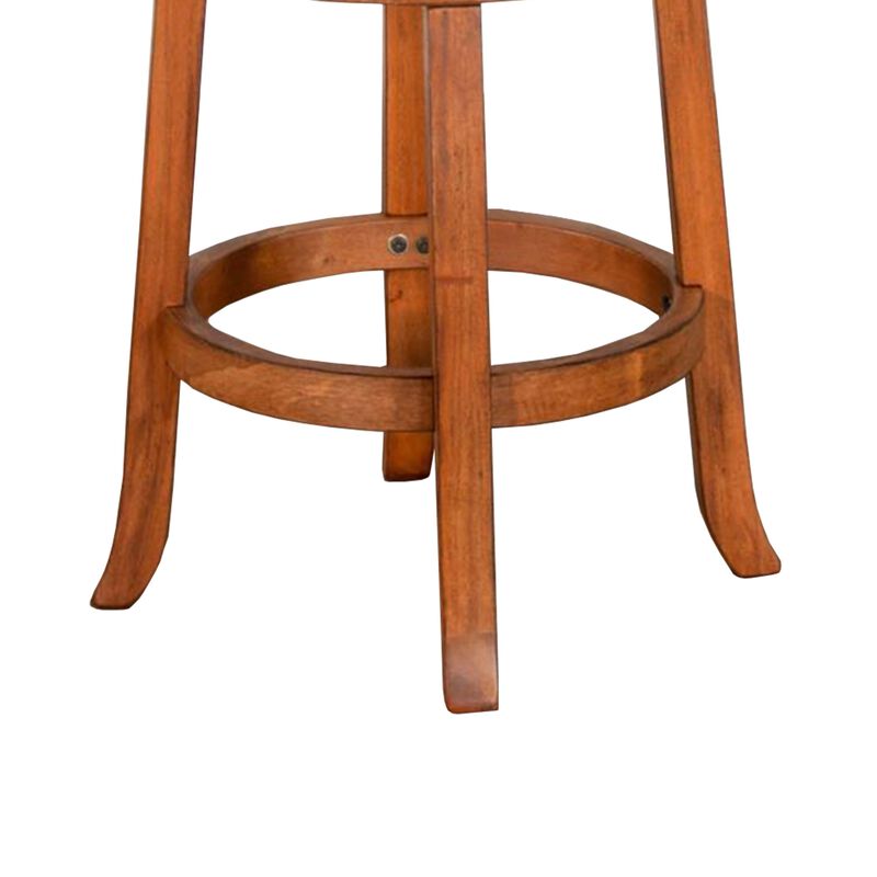 Marv Swivel Counter Height Chair Set of 2, Brown Faux Leather, Wood - Benzara
