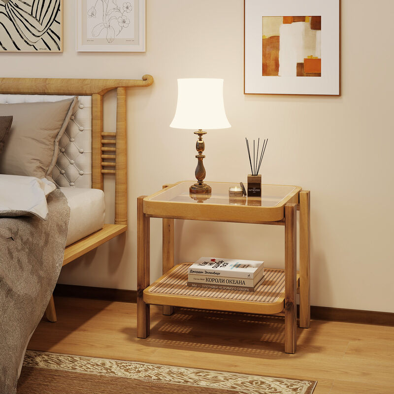 2-Tier End Side Table with Storage Shelves for Living Room or Bedroom