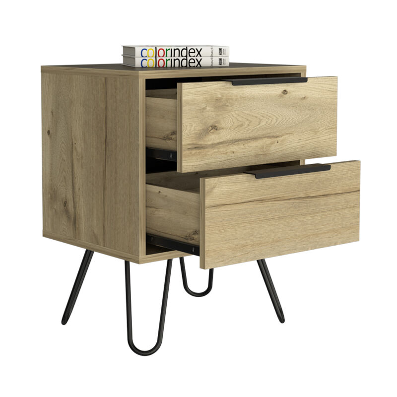 DEPOT E-SHOP Begonia 2 Nightstand, Hairpin Legs, Two Drawers, Black