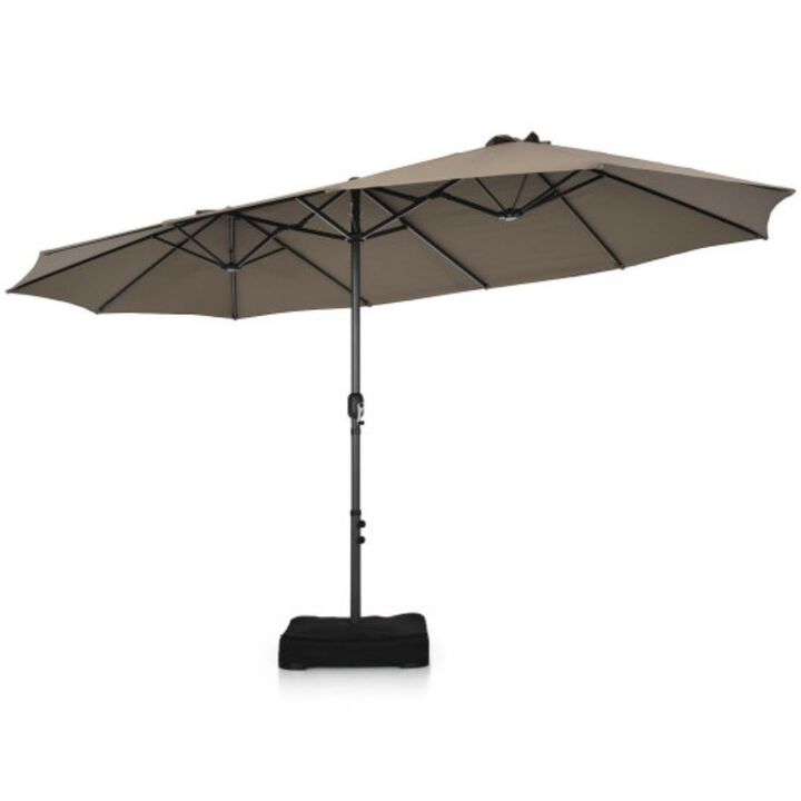 15-Foot Double-Sided Patio Umbrella with 12-Rib Structure for Extra Stability