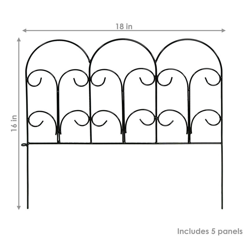 Sunnydaze 40-Piece Victorian Iron Garden Border Fencing - 60 ft - Black
