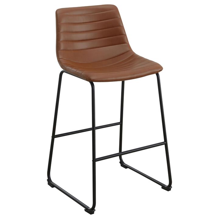 Zuno Counter Height Chair Set of 2, Brown Faux Leather, Black 26 Inch - Benzara