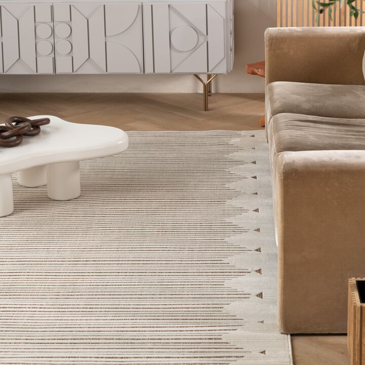 Maise Striped Modern Beige Brown Indoor Outdoor Area Rug
