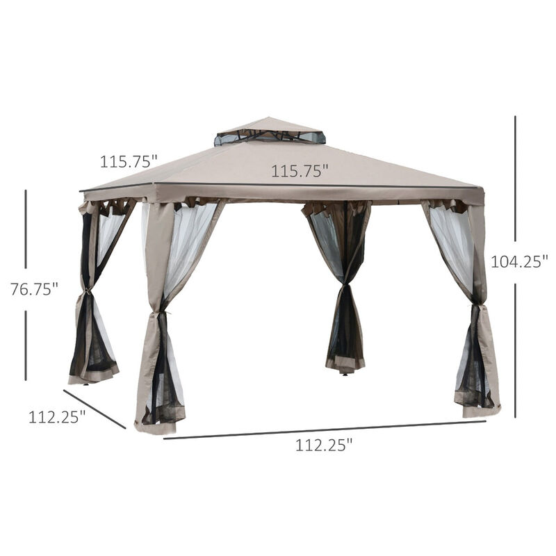 Taupe Garden Sanctuary: 10'x10' 2-Tier Vented Gazebo with Mosquito Netting
