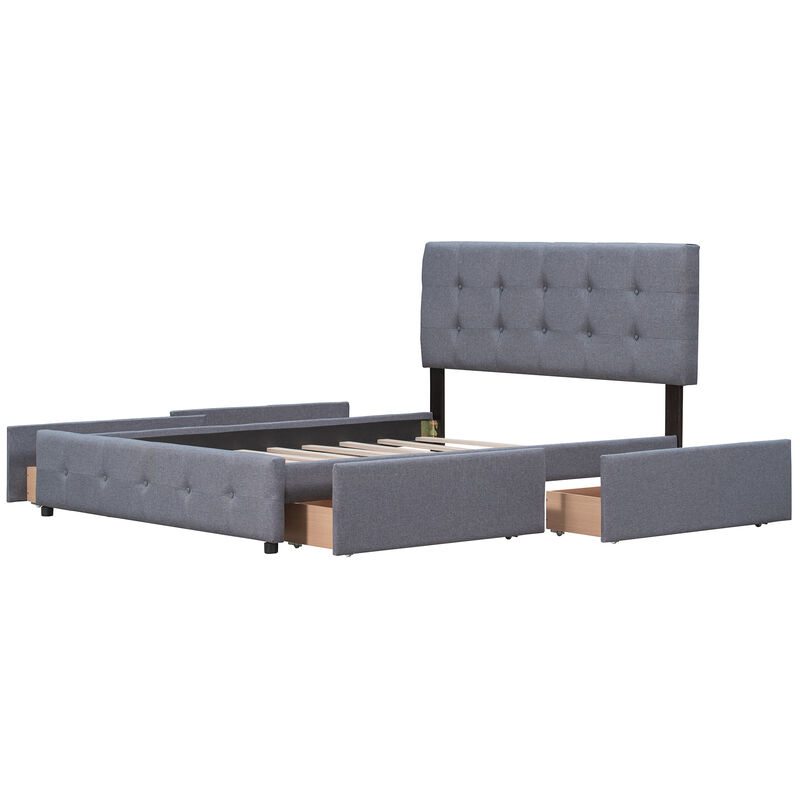 Streamdale Linen Platform Bed with Headboard & 4 Drawers