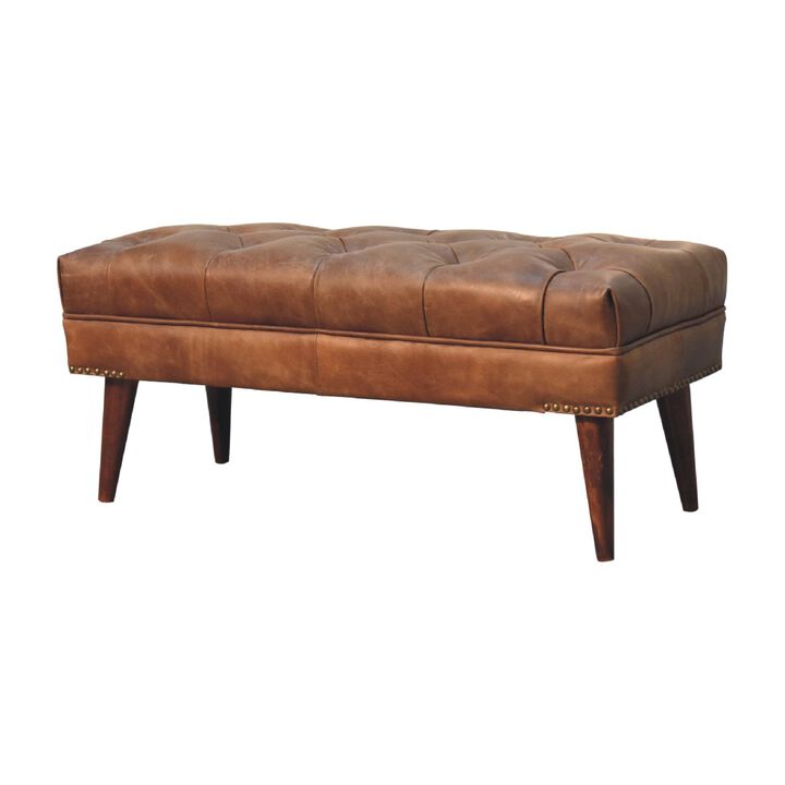 Artisan Furniture Harbour Brown Leather Solid Wood Bench