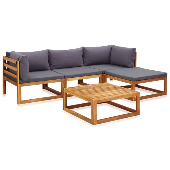 vidaXL 5 Piece Garden Lounge Set with Cushions Solid Acacia Wood