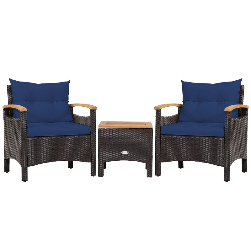 3 Pieces Patio Rattan Furniture Set with Removable Cushion