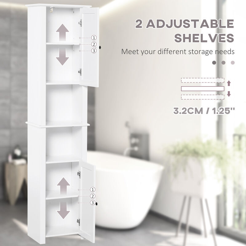 67� Wood Freestanding Bathroom Linen Tower Storage Unit Cabinet White