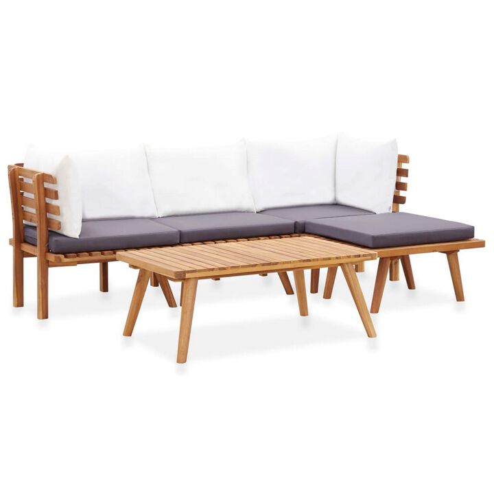 Roma 5pc Outdoor Modular Corner Sofa Set, Coffee Table, Footrest, Wood - Benzara