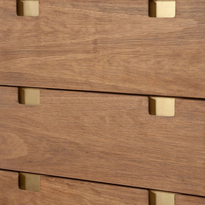 34 inch 3 Drawer Wooden Chest with Cutout Pulls, Small, Brown - Benzara