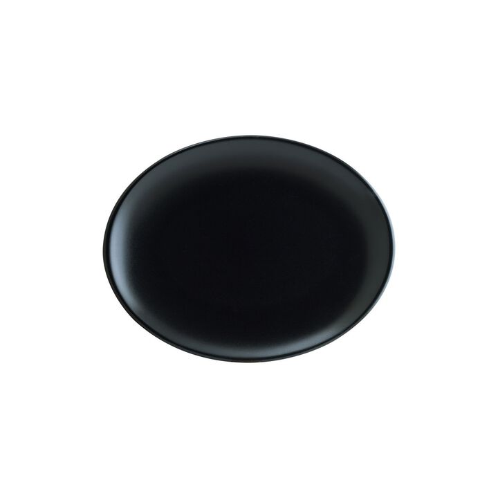 Notte 12.25" x 9.5" x h:1" Oval Black Porcelain Platter