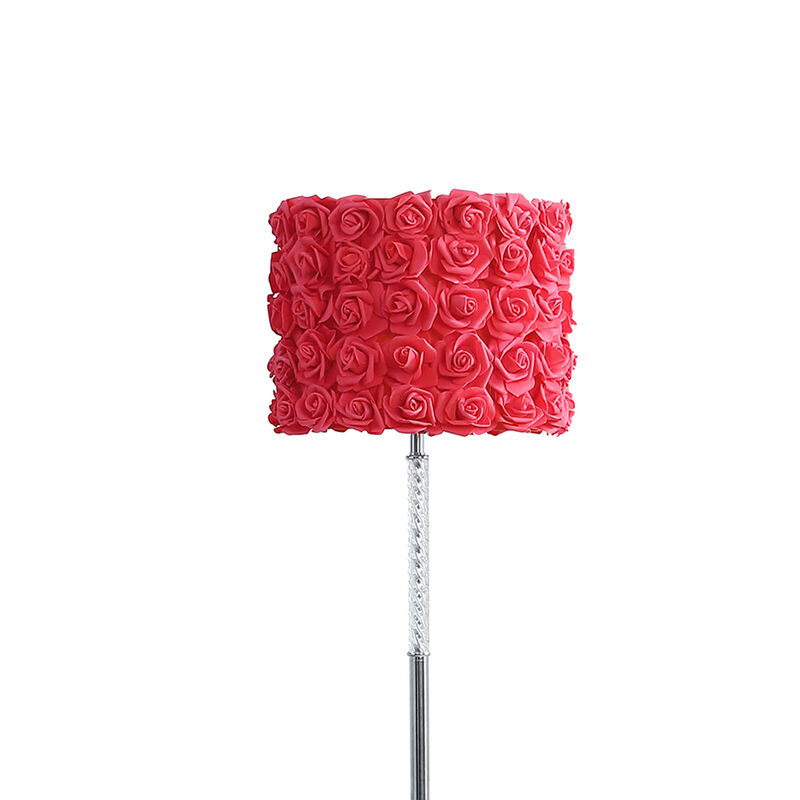 Finn 63 Inch Glamorous Floor Lamp, Rose Accent Shade, 100W, Pink, Silver - Benzara