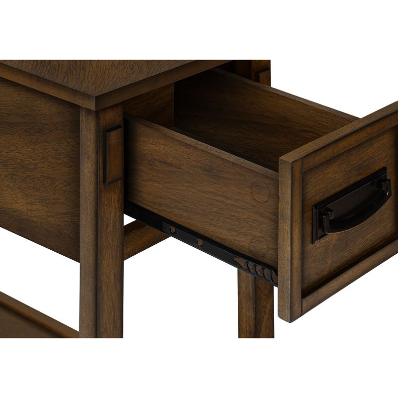 Monarch Specialties I 3955 - Accent Table, End, Side Table, Nightstand, 2 Tier, Narrow, Storage Drawer, Brown Veneer, Transitional