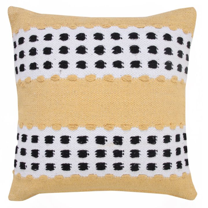 20" Yellow and White Dash Grid Striped Square Throw Pillow