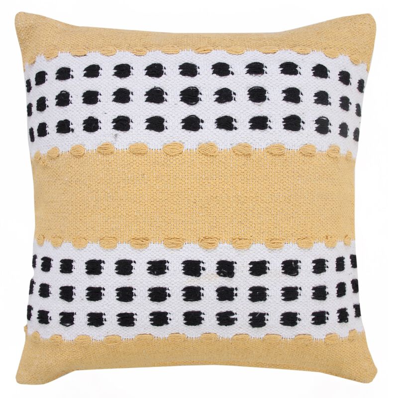 20" Yellow and White Dash Grid Striped Square Throw Pillow
