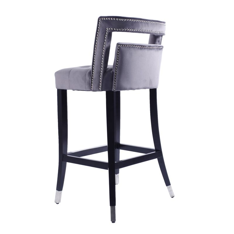 Suede Velvet Barstool With Nailheads Dining Room Chair 2 PCS Set - 30 Inch Seater Height