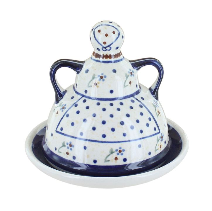 Blue Rose Polish Pottery Flowering Peacock Small Cheese Lady