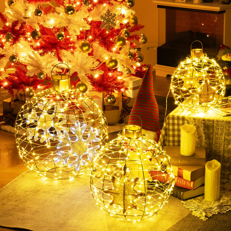 3 Pieces Pre-Lit Lantern Balls with Bright LED Lights and Ground Stakes