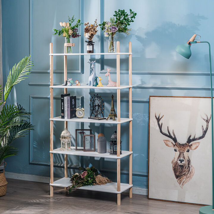 Modern Scandinavian 5-Level Wooden Bookshelf Etagere