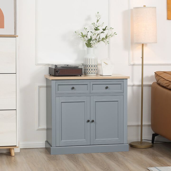 Dark Grey Buffet Cabinet: 2-Drawer Sideboard with Adjustable Shelves, Coffee Bar