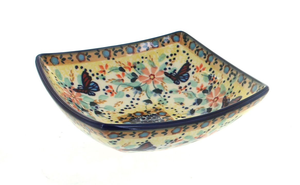 Blue Rose Polish Pottery Blue Butterfly Small Square Bowl