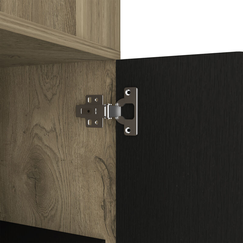 DEPOT E-SHOP Bursan Corner Cabinet Six Built-in Wine Rack, Two Shelves, Four Shelves, Macadamia / Black