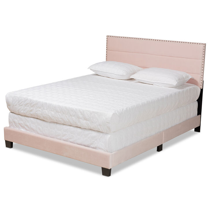 Baxton Studio Tamira Glam Light Pink Velvet Fabric Upholstered Queen Size Panel Bed