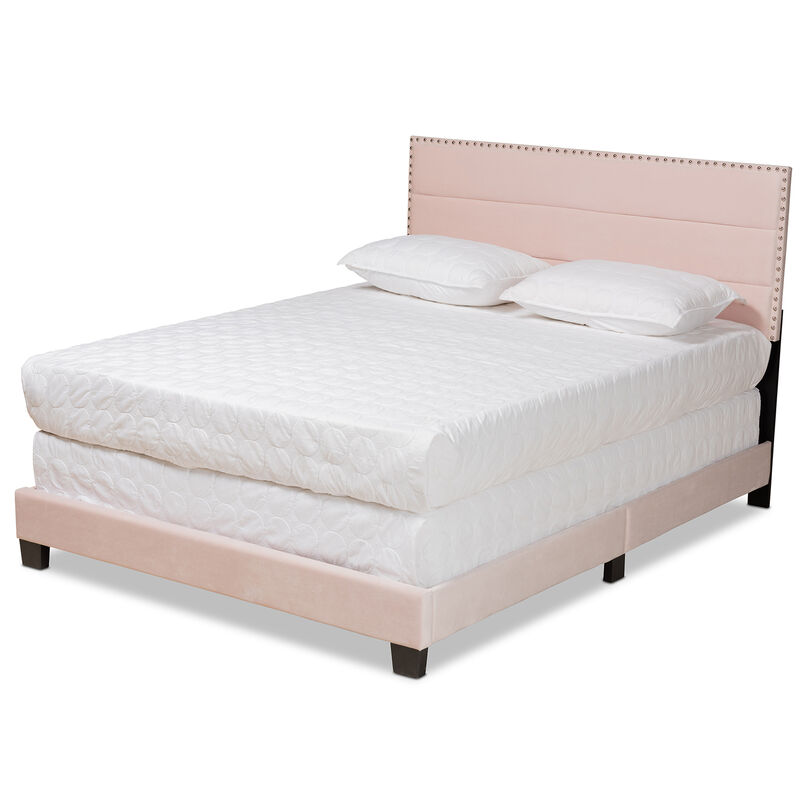 Baxton Studio Tamira Glam Light Pink Velvet Fabric Upholstered Queen Size Panel Bed
