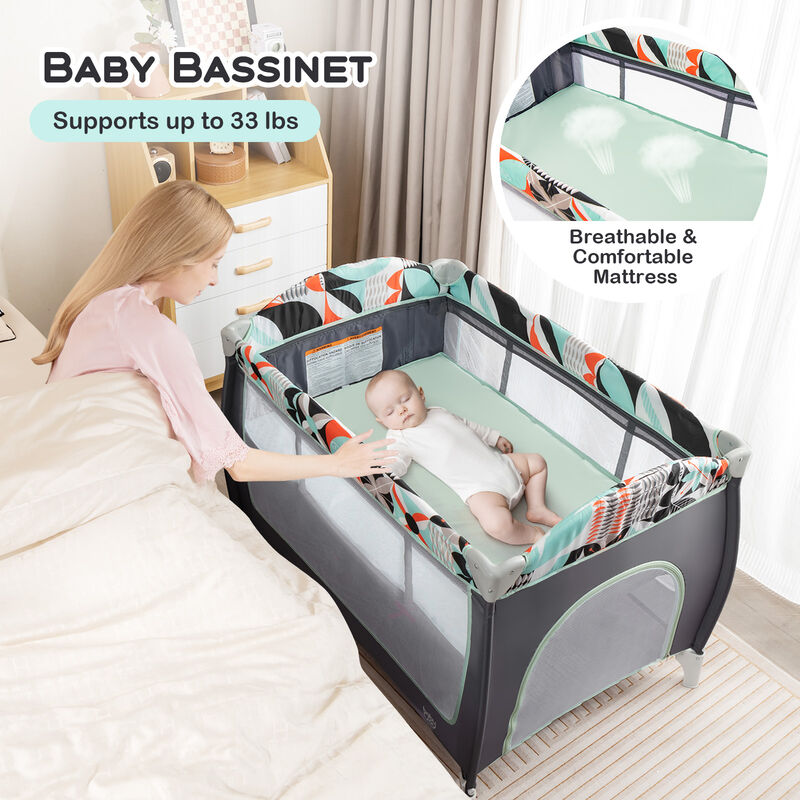 3-in-1 Portable Baby Playard with Zippered Door and Toy Bar - Blue