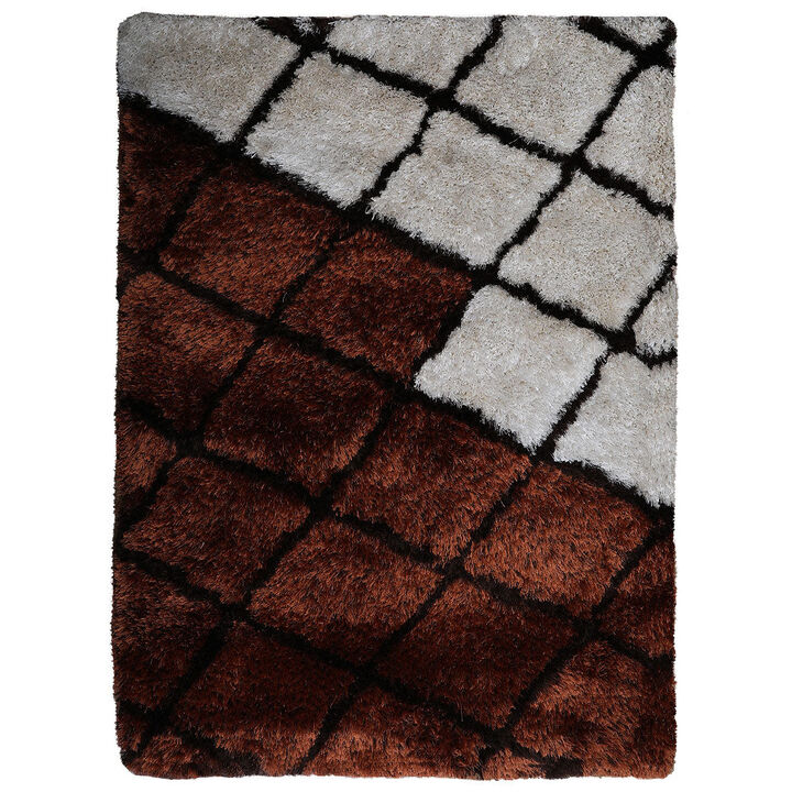 RUGSOTIC CARPETS HAND TUFTED SHAG POLYESTER ECO-FRIENDLY AREA RUGS  - 5'x8', Rectangle, Purple Beige, Geometric Modern Design, High Pile Thick Handmade Anti Skid Rugs for Living Room K00050