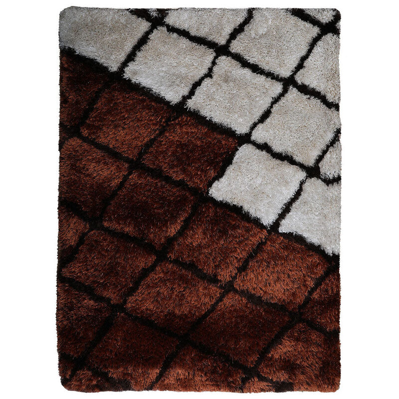 RUGSOTIC CARPETS HAND TUFTED SHAG POLYESTER ECO-FRIENDLY AREA RUGS  - 5'x8', Rectangle, Purple Beige, Geometric Modern Design, High Pile Thick Handmade Anti Skid Rugs for Living Room K00050