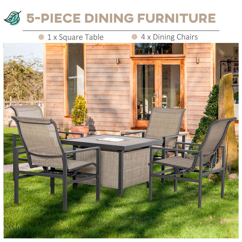 Beige Wicker Dining: 5-Piece Rattan Set with Rocking Chairs