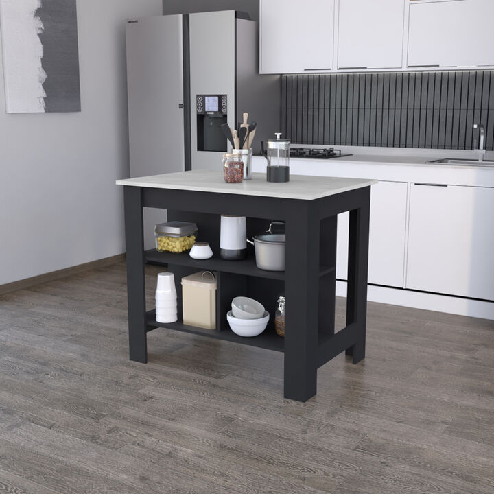 Kitchen Island Dozza, Kitchen, Black / Ibiza Marble Color Finish