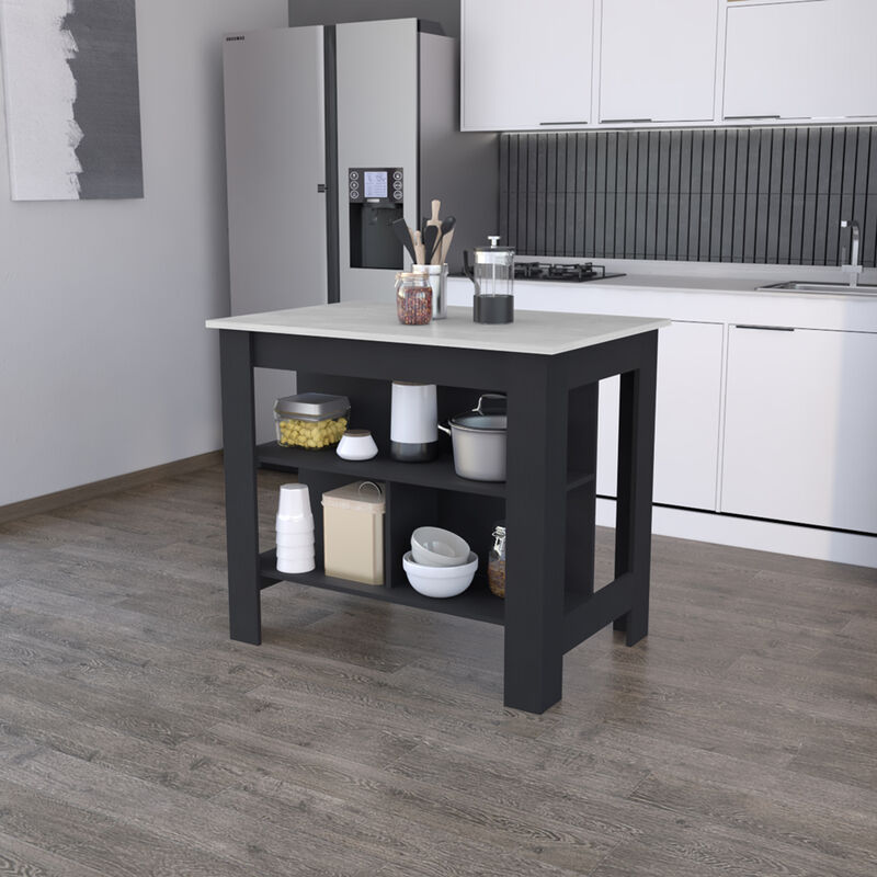 Kitchen Island Dozza, Kitchen, Black / Ibiza Marble Color Finish