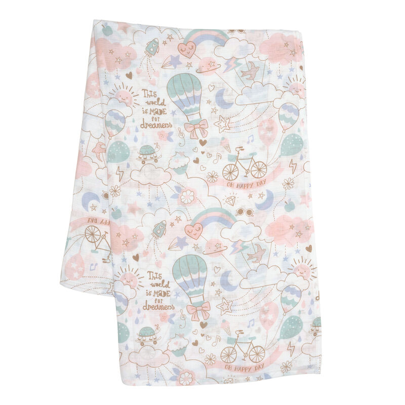 Lambs & Ivy 5 Piece Pink/White Bunny Infant/Newborn Baby Gift Set w/ Swaddle