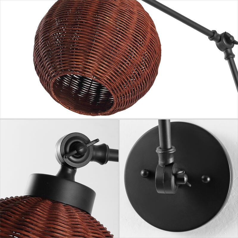 Lyla 1-Light Mid-Century Vintage Rattan Globe Swing Arm LED Sconce