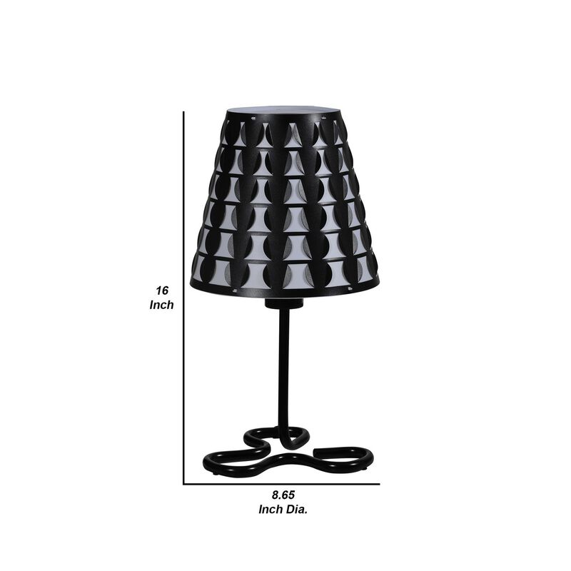 Plastic Shade Metal Table Lamp with Open Clover Base, Black-Benzara